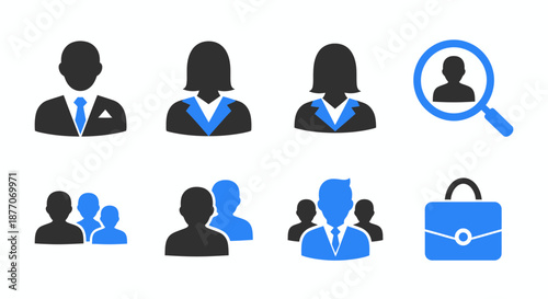 Set of business and professional icons representing people and briefcase.