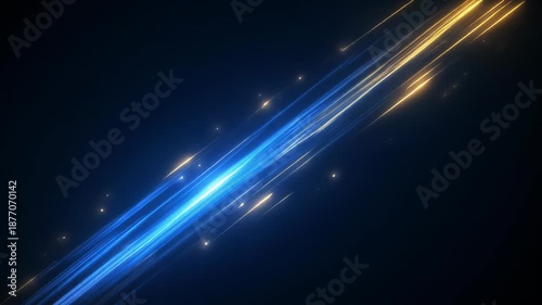 Glowing stars and cosmic rays create a motion effect in this abstract blue background, blending light and energy into a bright galaxy design