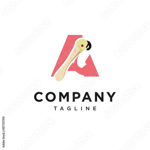 Letter A Roseate Spoonbill Logo Icon Vector