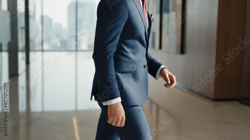 Confident Businessman Walking in Modern Office Building