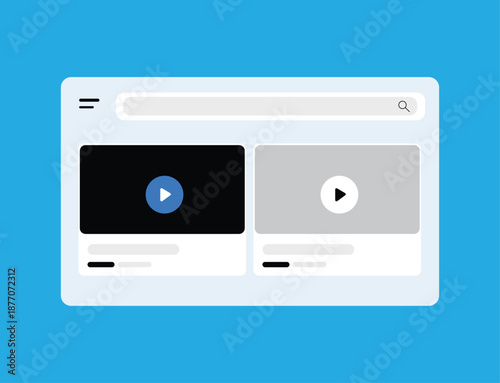 Video Streaming Platform Interface with Media Player and Search Bar Vector