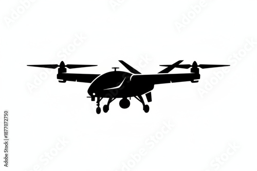 Aerial Surveillance Drone: A sleek silhouette of a drone, embodying technological advancement, hovers in the air, hinting at the potential of aerial surveillance.