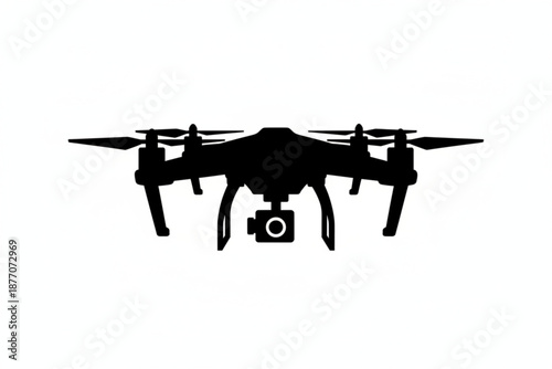 Drone Silhouette in Flight: A sleek, dark silhouette of a drone hovers against a pristine backdrop, highlighting its modern design and technological prowess.