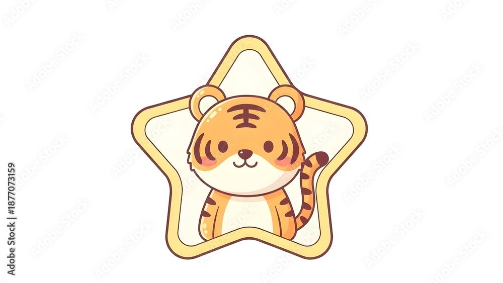 Obraz premium Cute tiger cub wearing scarf inside star shape cartoon