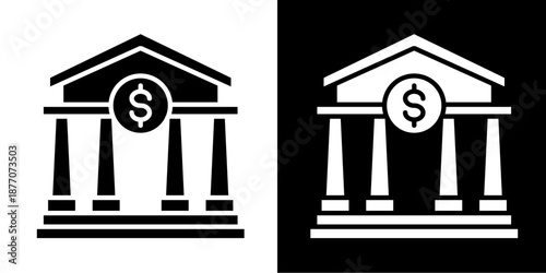 Bank Icon Set White Glyph Style Collection