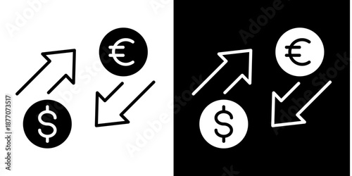 Currency Icon Set White Glyph Style Collection