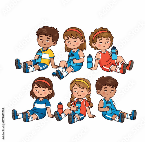 Cartoon Style Tired Athlete Group Illustration After Intense Training Session