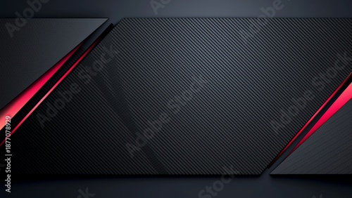 赤いネオンラインが走る黒いカーボン調のメタリックな背景