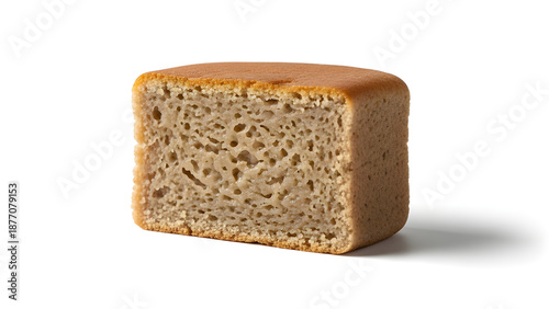 Fermented rice honey cake bite with dense texture. Isolated on White background