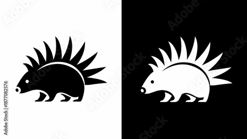 Porcupine Hedgehog Logo Icon Black White Minimalist Design Vector Illustration