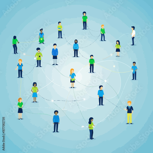 Connected people network on blue background