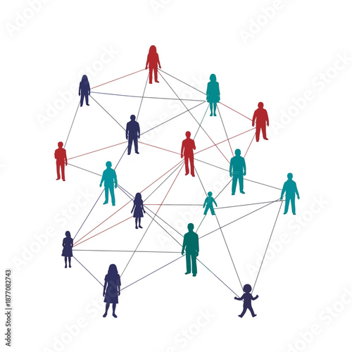 Connected people network, diversity, social connection, abstract illustration