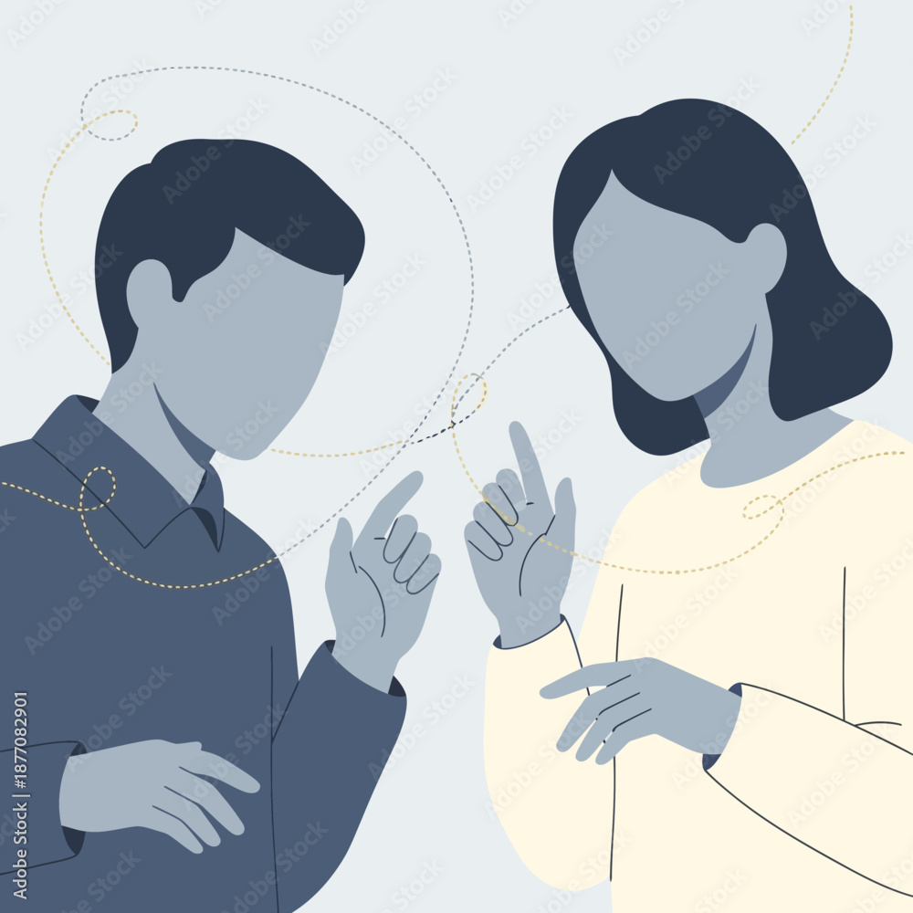 Fototapeta premium Two people communicating with dotted lines connecting them
