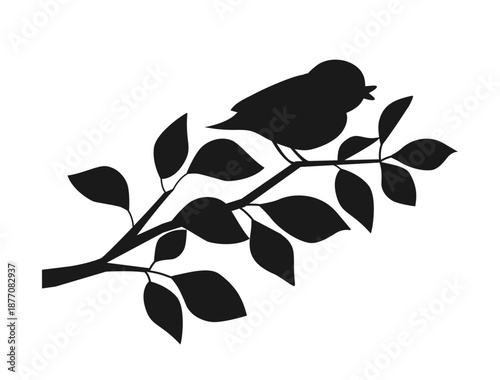 木の枝にとまった小鳥のシルエットのイラスト