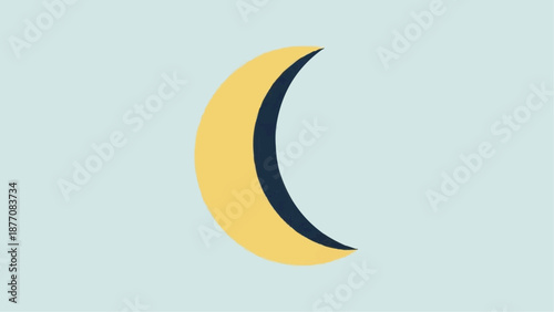 Simple illustration of a yellow crescent moon on a light blue background.