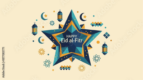 Vibrant Eid al-Fitr Greeting with Star and Lanterns.