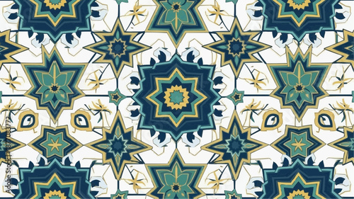 Intricate geometric pattern with floral and star motifs.