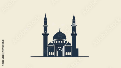 Simple minimalist mosque illustration with two minarets and a central dome.