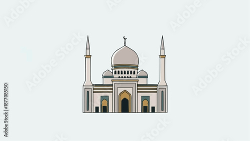 Islamic mosque with minarets and dome illustration.