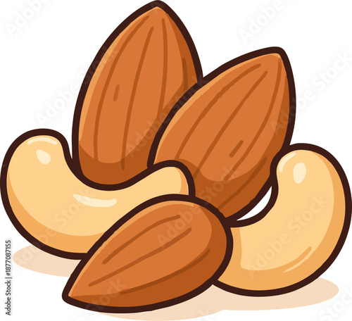 Cartoon Mixed Nuts Illustration with Almonds and Cashews, Healthy Snack Vector Clipart