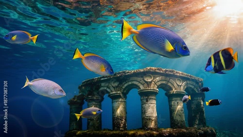 美しい海中背景のアクアリウムループ動画