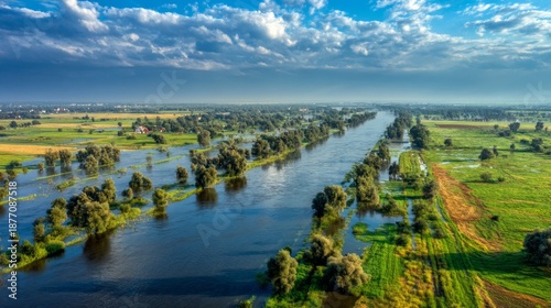 Wallpaper Mural Breathtaking Aerial View of Seasonal Flooding in Agricultural Landscape and River Torontodigital.ca