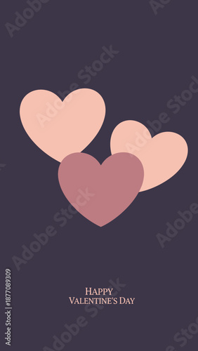 Beautiful Three Hearts Illustration for Valentine's Day Celebration with Romantic Love Message and Soft Pastel Colors on Dark Background