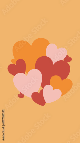 A charming collection of scattered heart shapes in warm, muted tones against a soft orange background, evoking feelings of love and affection