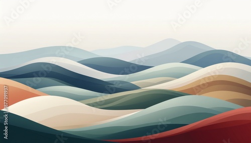 Abstract Waves of Mountains and Dunes in a Serene Landscape Painting