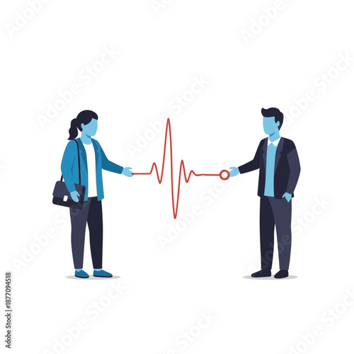 Connecting people, heartbeat line, teamwork, partnership, communication concept
