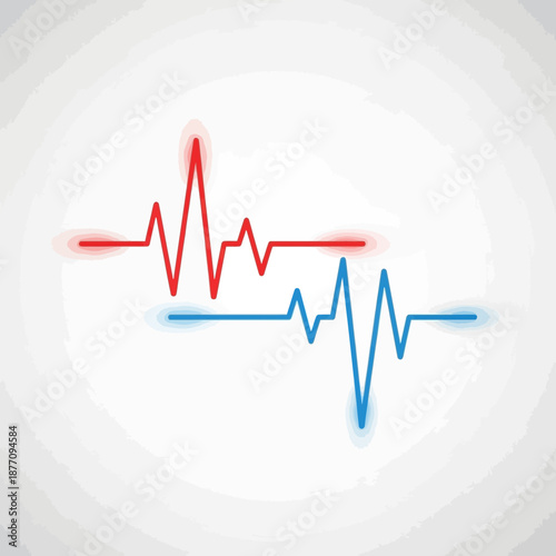 Red and blue heart rate lines on white background
