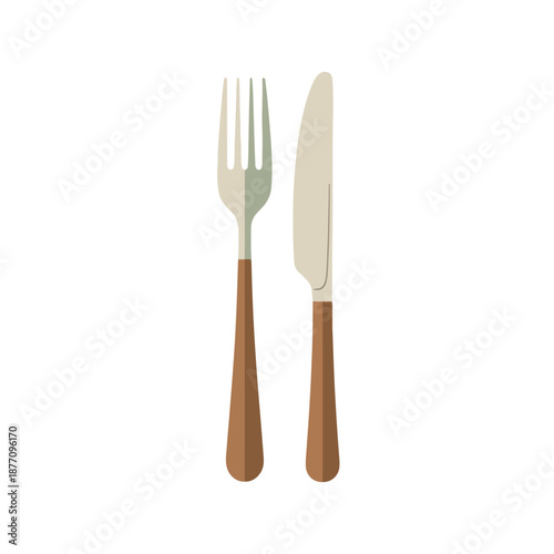 Fork and Knife with Wooden Handles.