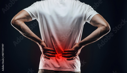Lower Back Pain Concept With Man Holding Lumbar Area In Discomfort