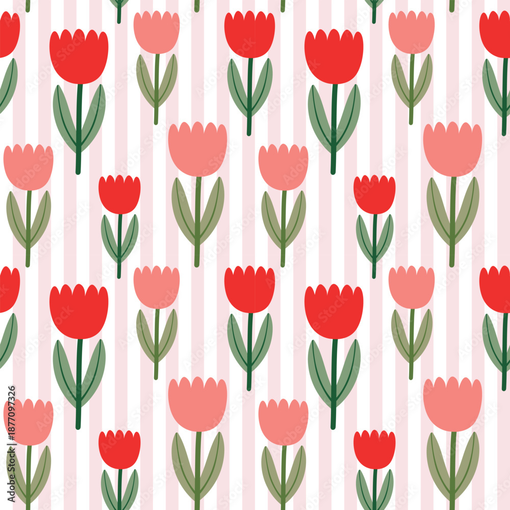 Obraz premium seamless pattern with tulip on a striped background
