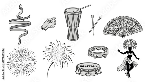 A festive illustration of various party elements in a flat, minimalist style