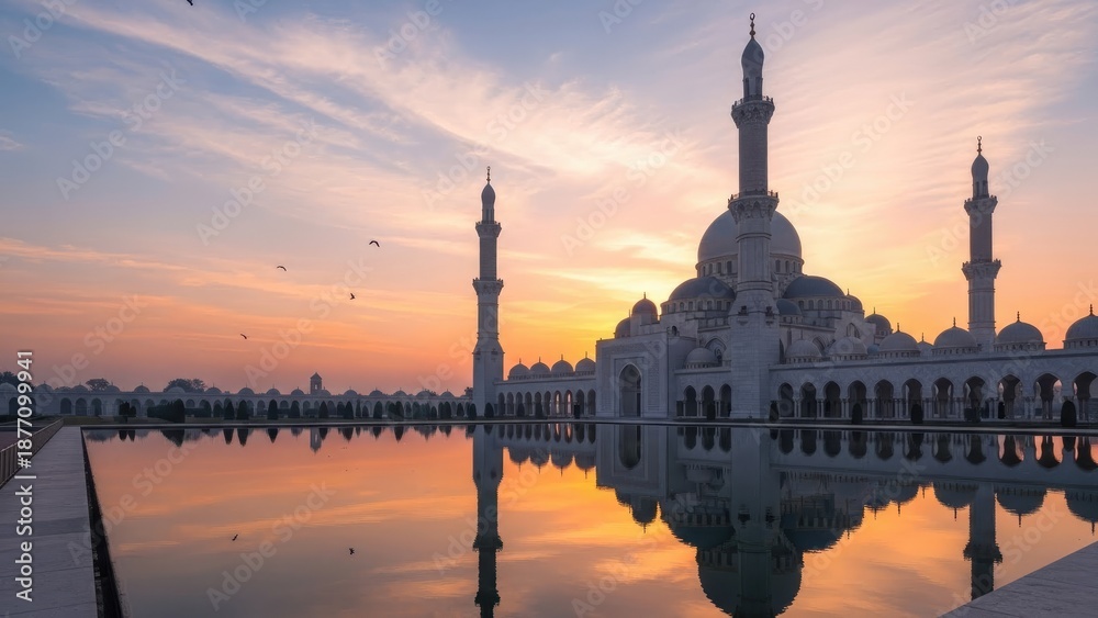Fototapeta premium Grand Mosque at Sunset with Reflection.