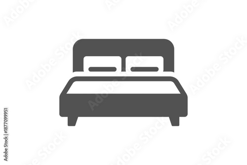 A minimalist vector graphic of a bed with a simple headboard and two pillows