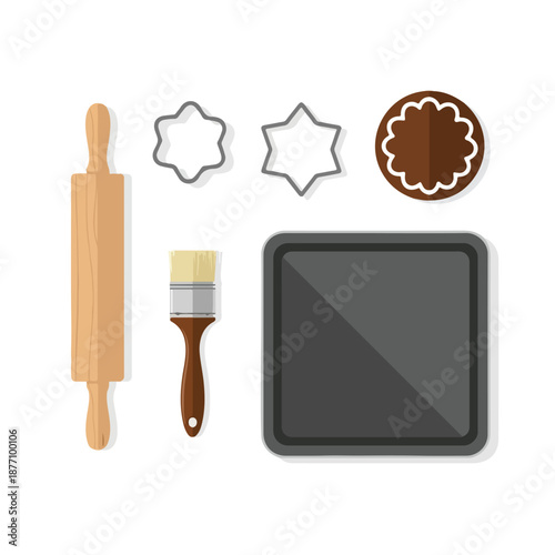 Baking Tools Rolling Pin Cookie Cutters and Baking Tray.