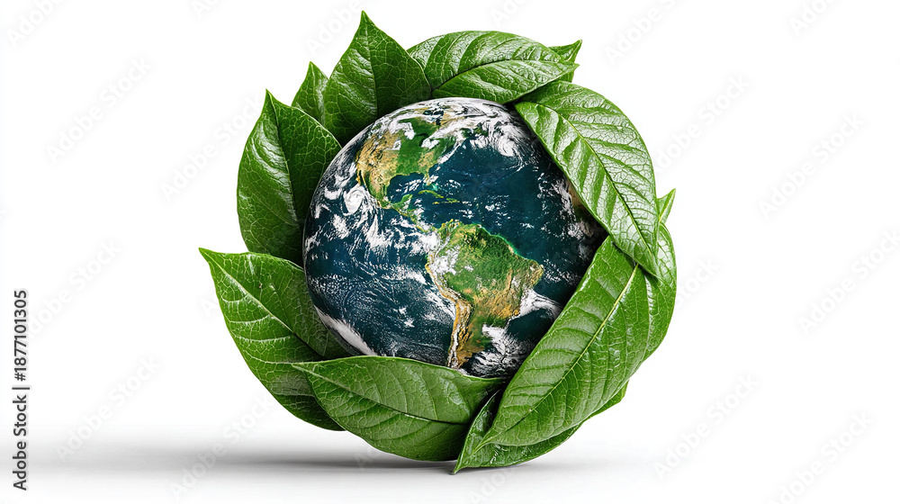 custom made wallpaper toronto digitalEarth encased in green leaves symbolizing environmental conservation.