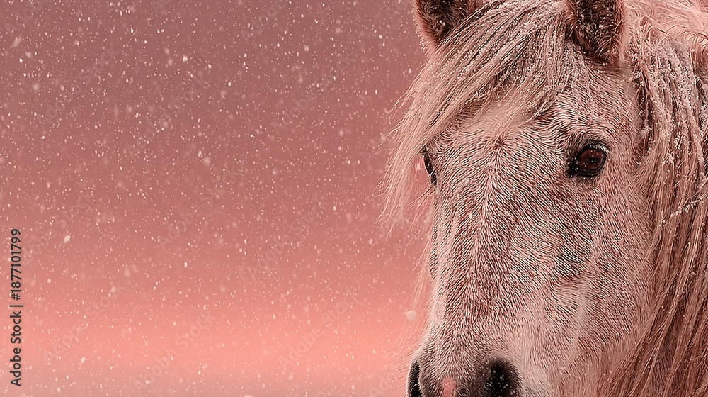 custom made wallpaper toronto digitalClose-up of a white horse's head against a pink sky background.