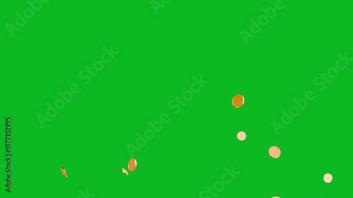 3d Gold coins explosion on green screen background. gold coin spinning animation for Business and currency Concept 4k video