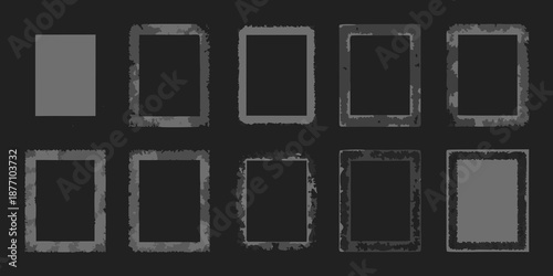 Arrangement of nine rectangular frames in grayscale on a dark background