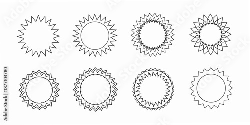 Arrangement of eight decorative oval frames with spiky or zigzag edges