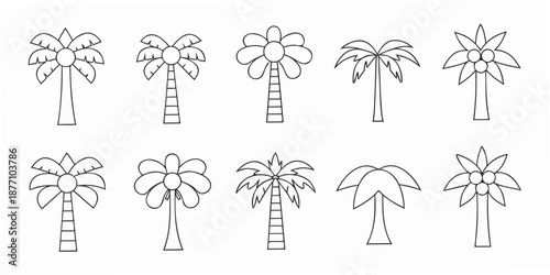 A collection of simple hand drawn palm tree illustrations in a grid layout