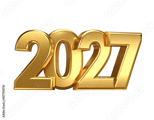 Untitled design - Golden Number 2027 with Shiny Metallic Finish, New Year Celebration, Isolated on Transparent Background
