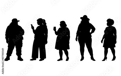 vector illustration. Silhouettes of overweight people. Big set of married couples.
