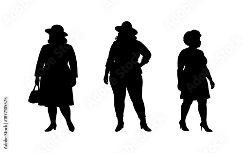 vector illustration. Silhouettes of overweight people. Big set of married couples.