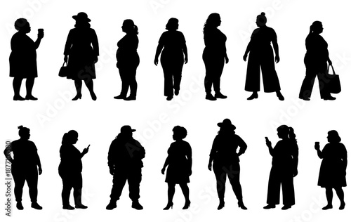 vector illustration. Silhouettes of overweight people. Big set of married couples.
