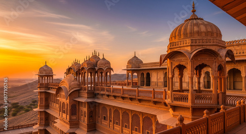 Rajasthan Corniches: Majestic Desert Architecture at Sunset