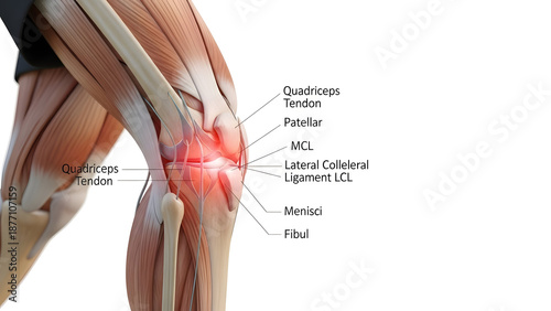 Anatomy of the knee joint isolated on transparent background